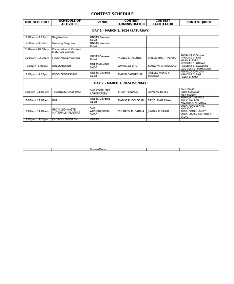 Contest Schedule for March 2024 | PDF