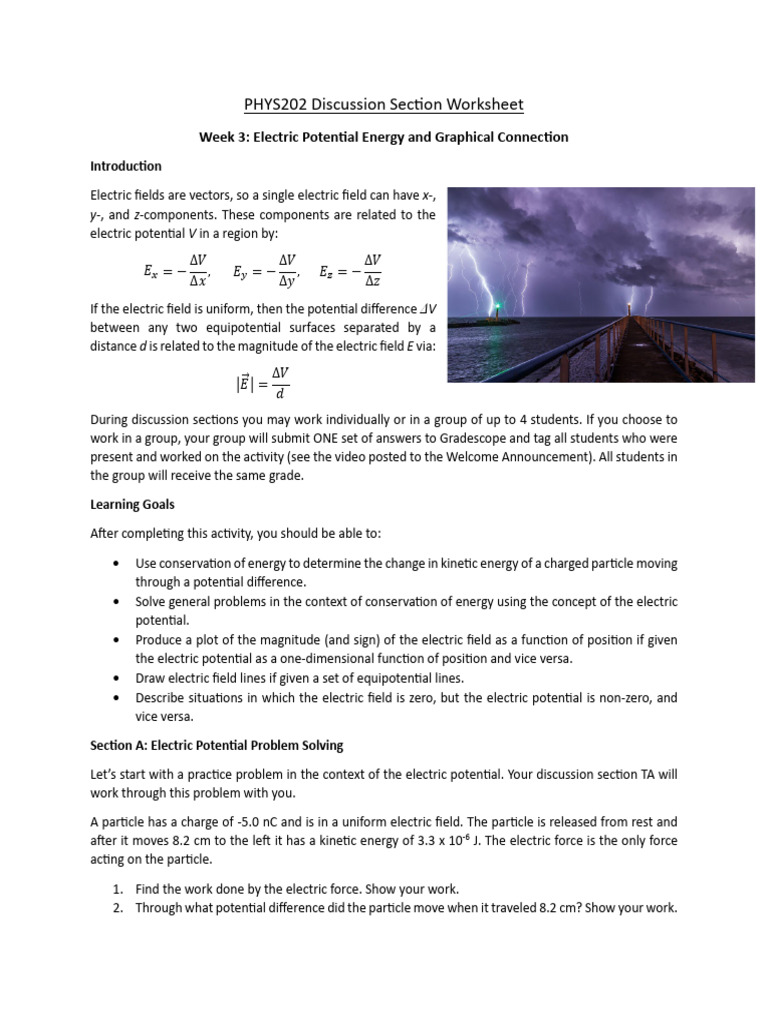 Electric Potential Energy Worksheet | PDF