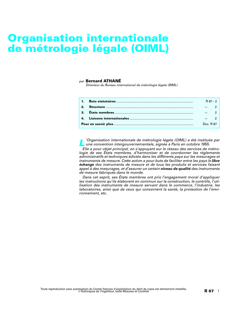 OIML : Harmonisation de la Métrologie | PDF | Métrologie | Le suffrage