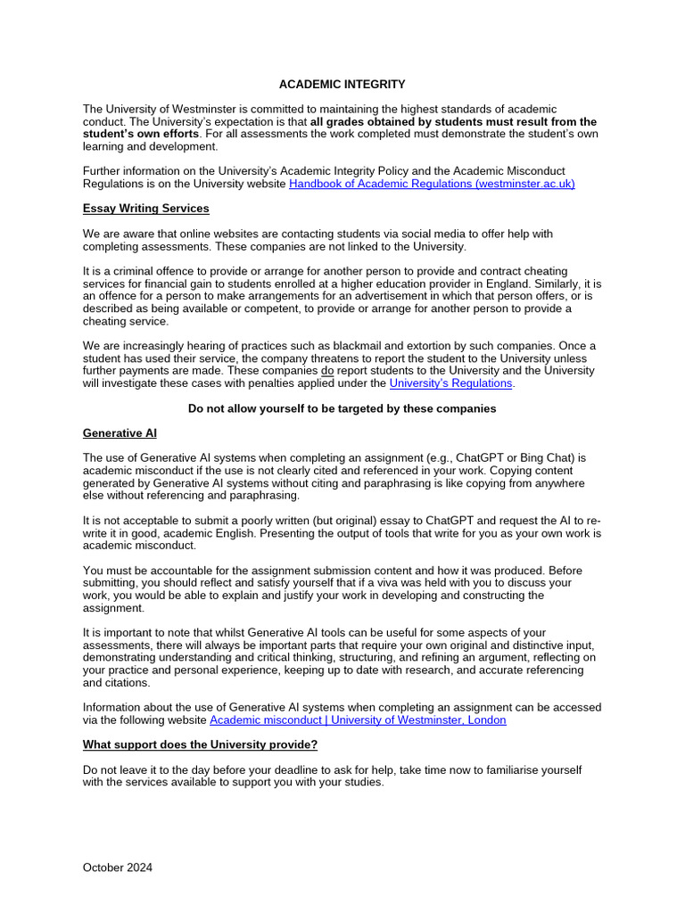 Academic Integrity BB Annoucement | PDF | Academic Dishonesty ...
