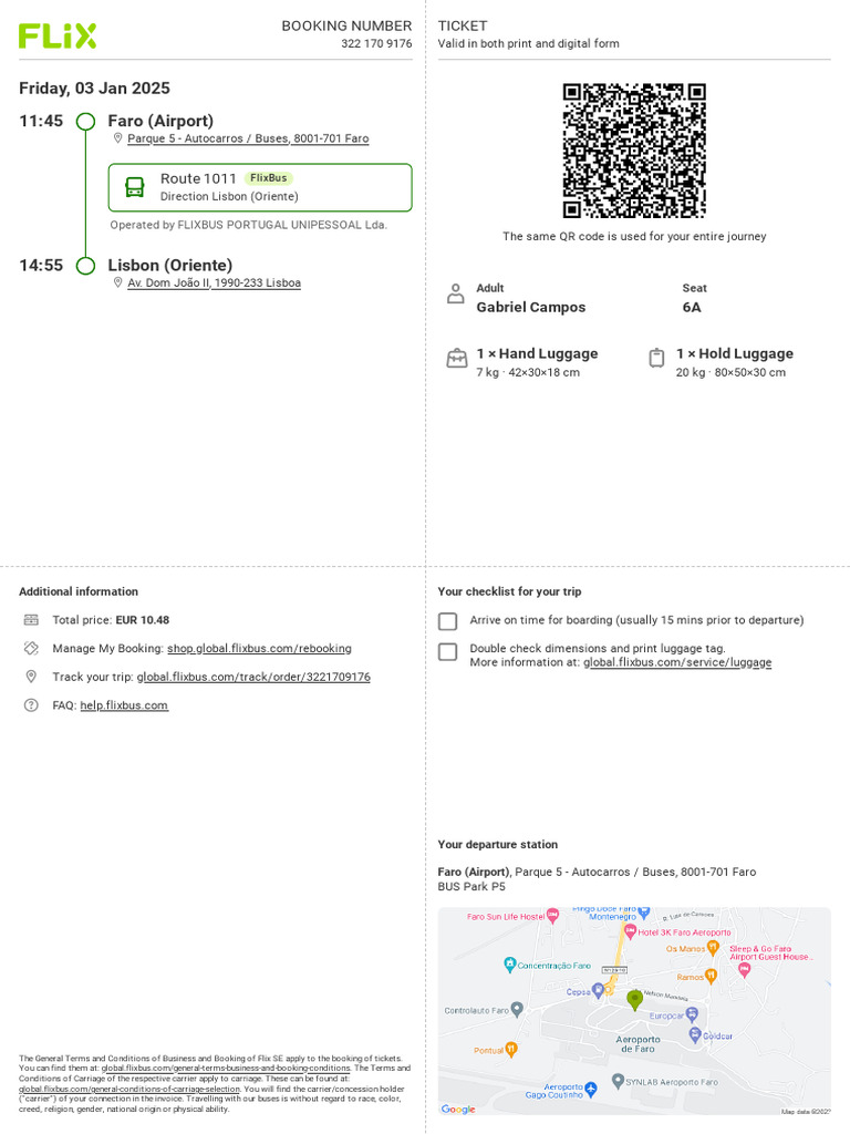 Ticket Faro Airport Lisbon 3221709176 | PDF | Bus Transport | Transport