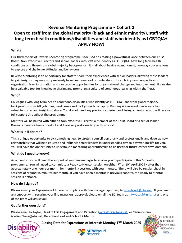 Join Our Reverse Mentoring Cohort 3 | PDF | Mentorship | Behavioural ...