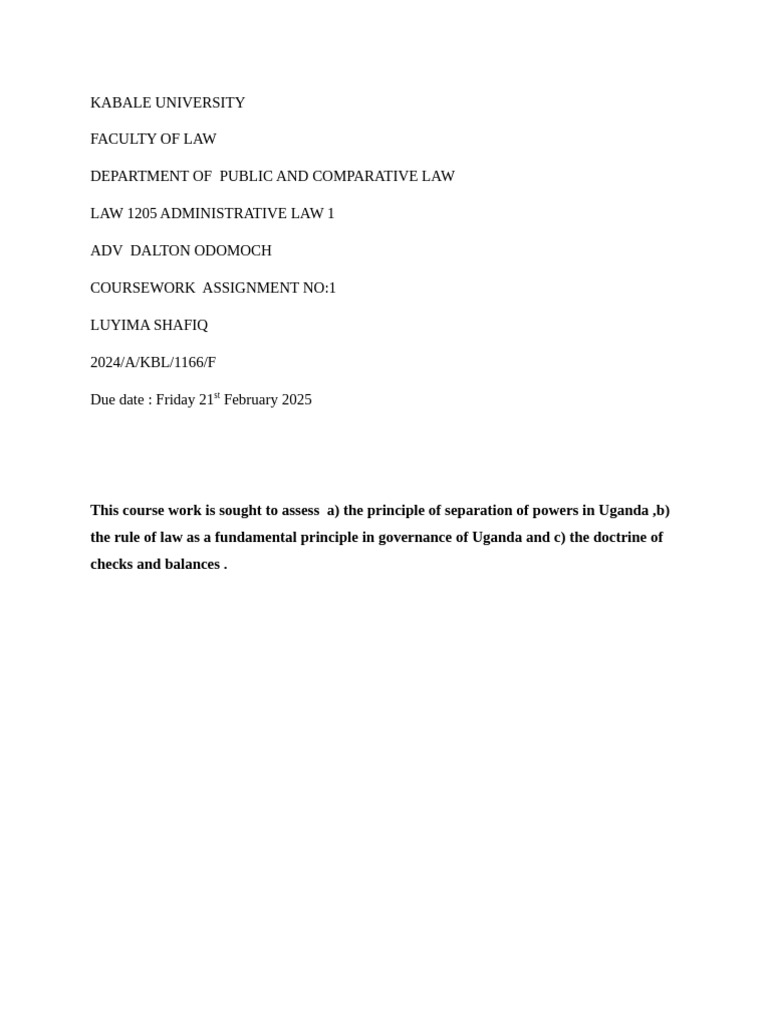 admin law course work | PDF | Separation Of Powers | Rule Of Law