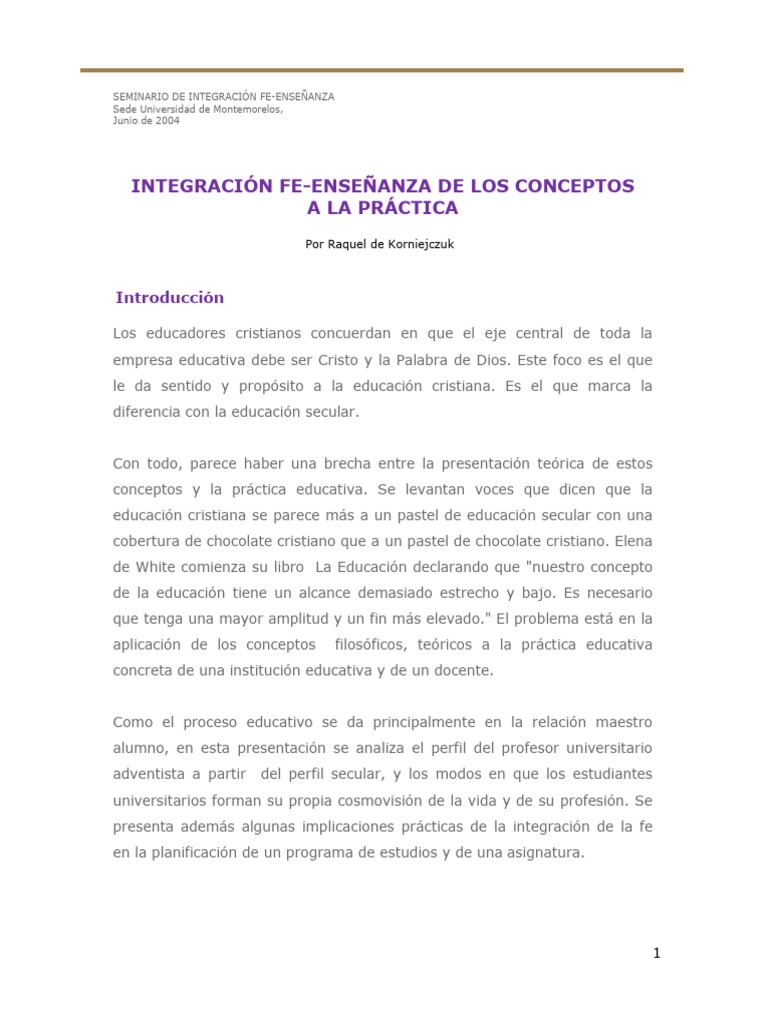 Integración de Fe y Educación Cristiana | PDF | Plan de estudios | Maestros