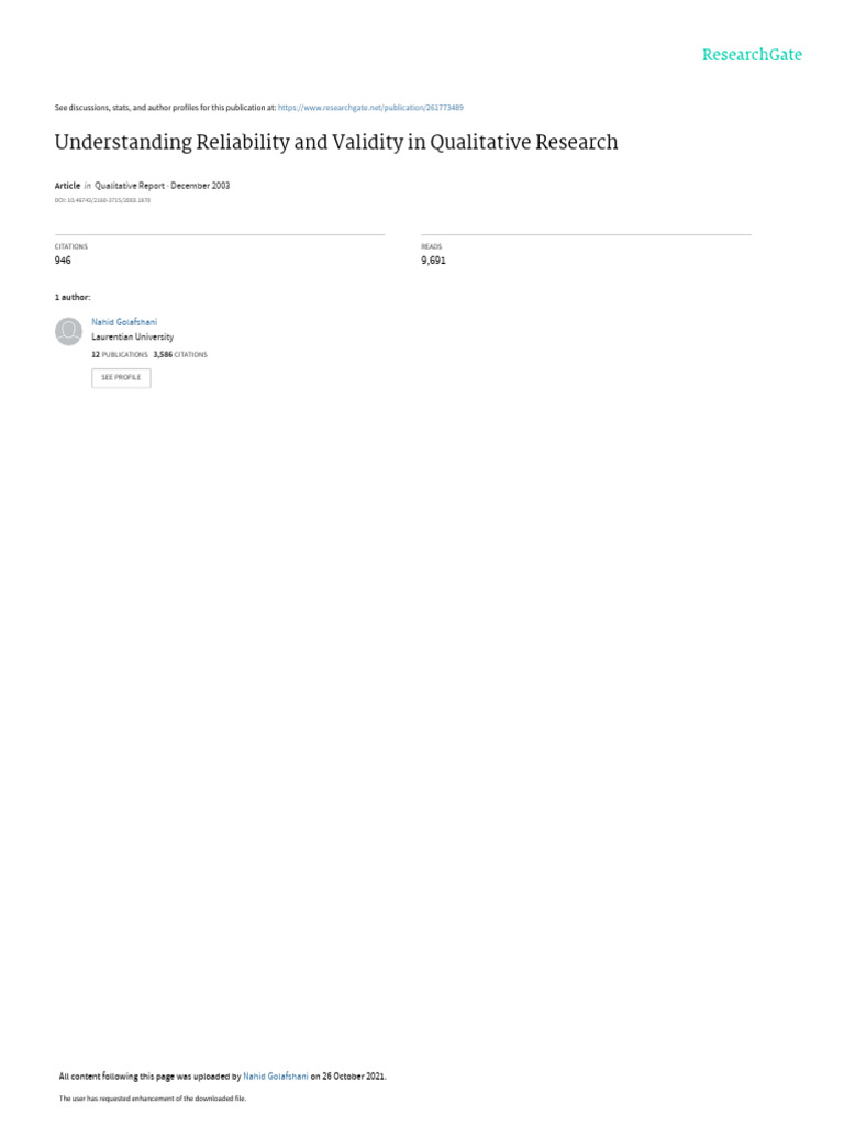 Reliability and Validity in Qualitative Research | PDF | Quantitative ...