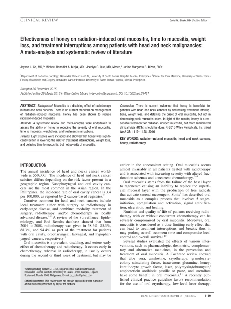Effectiveness of Honey On Radiation | PDF | Head And Neck Cancer ...