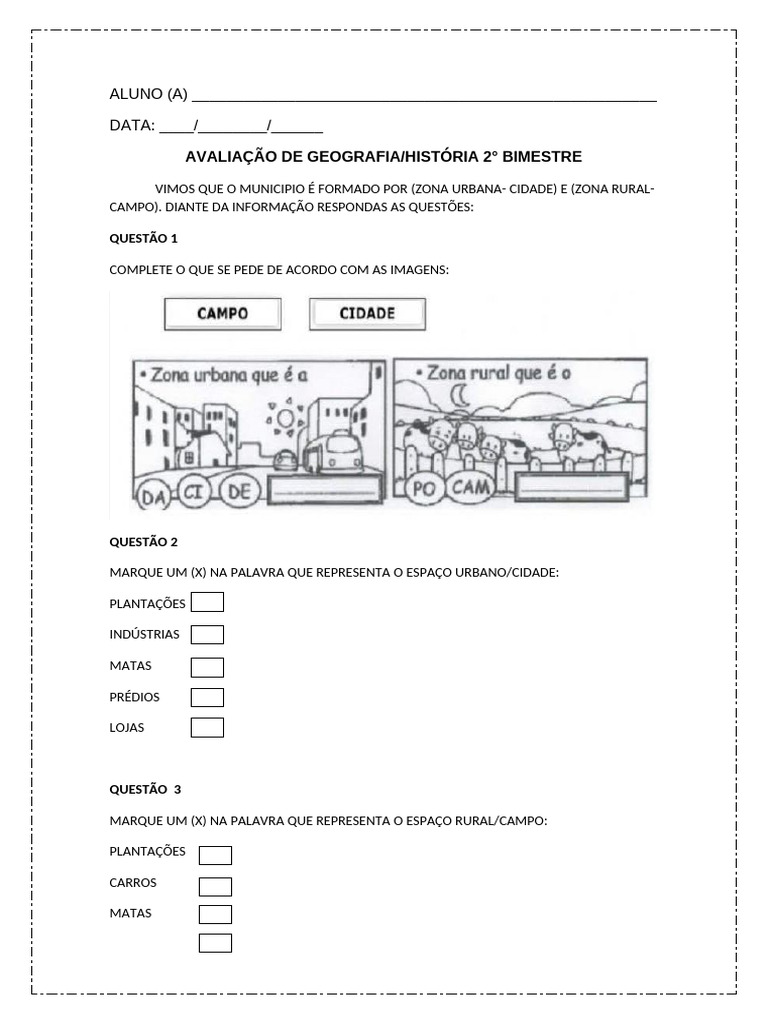 Avaliação de Geografia 3º Ano | PDF