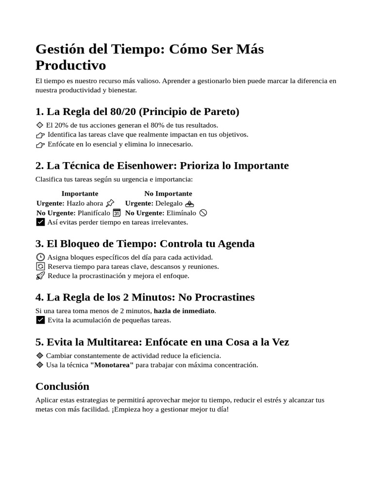 Estrategias Efectivas de Gestión del Tiempo | PDF