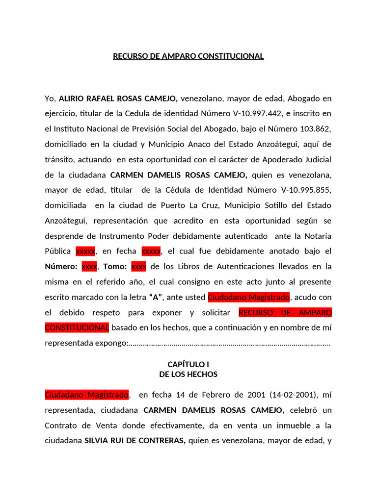 Recurso de Amparo Constitucional en Venezuela | PDF | Justicia | Crimen ...