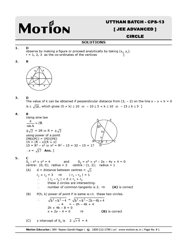 Circle Geometry Solutions for JEE | PDF | Classical Geometry ...