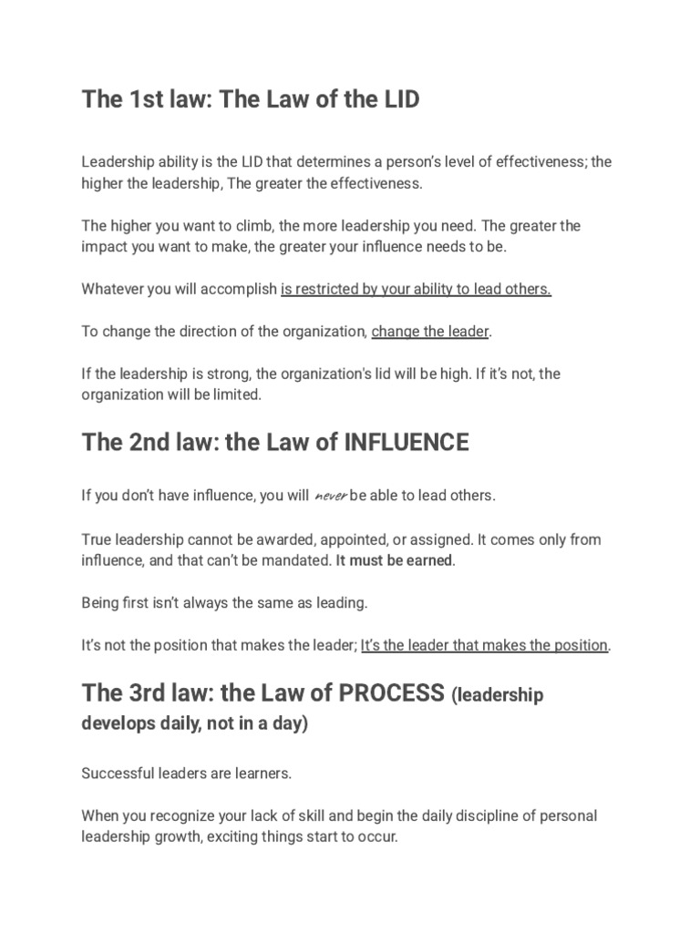 THE 21 IRREFUTABLE LAWS OF LEADERSHIP Notes | PDF