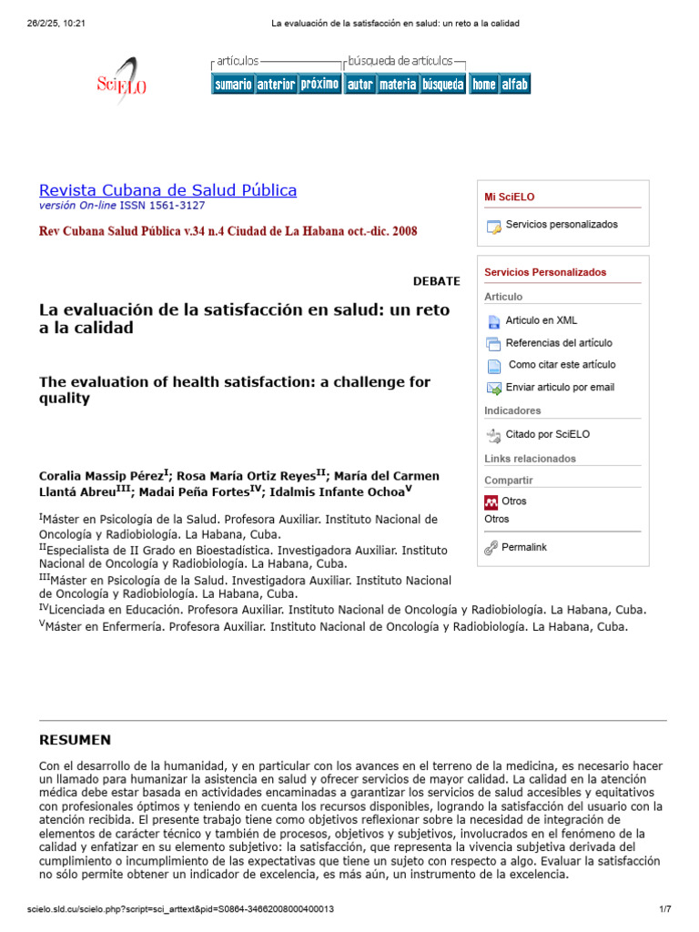 La Evaluación de La Satisfacción en Salud - Un Reto A La Calidad | PDF ...