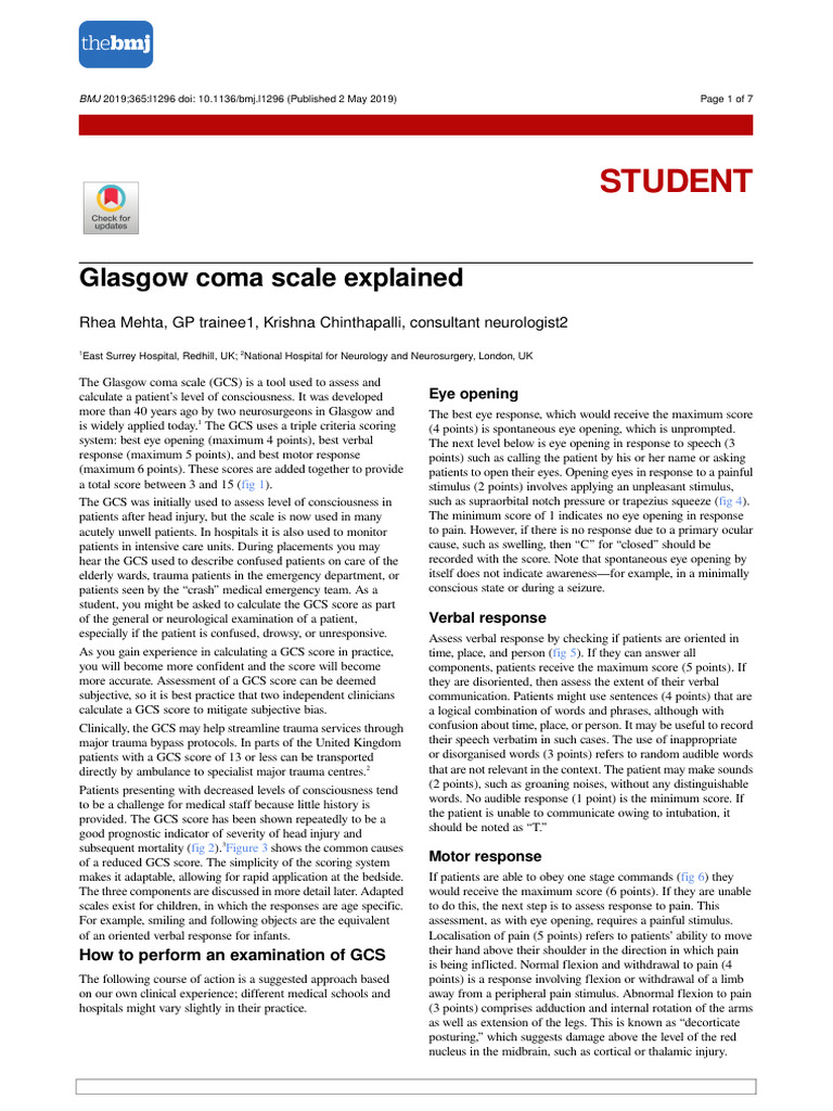 Glasgow Coma Scale Explained | PDF | Anatomical Terms Of Motion ...