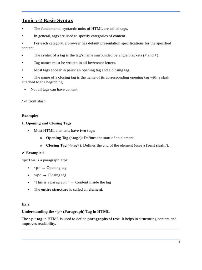 HTML Syntax Basics: Tags and Structure | PDF | Xhtml | Html Element