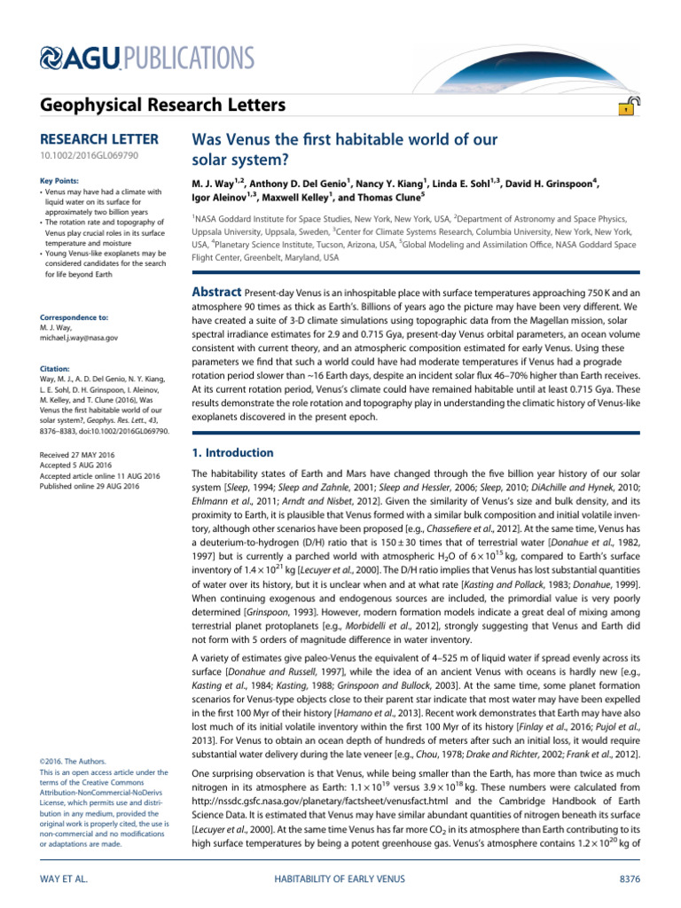 Venus: The First Habitable World? | PDF | Venus | Planetary Habitability