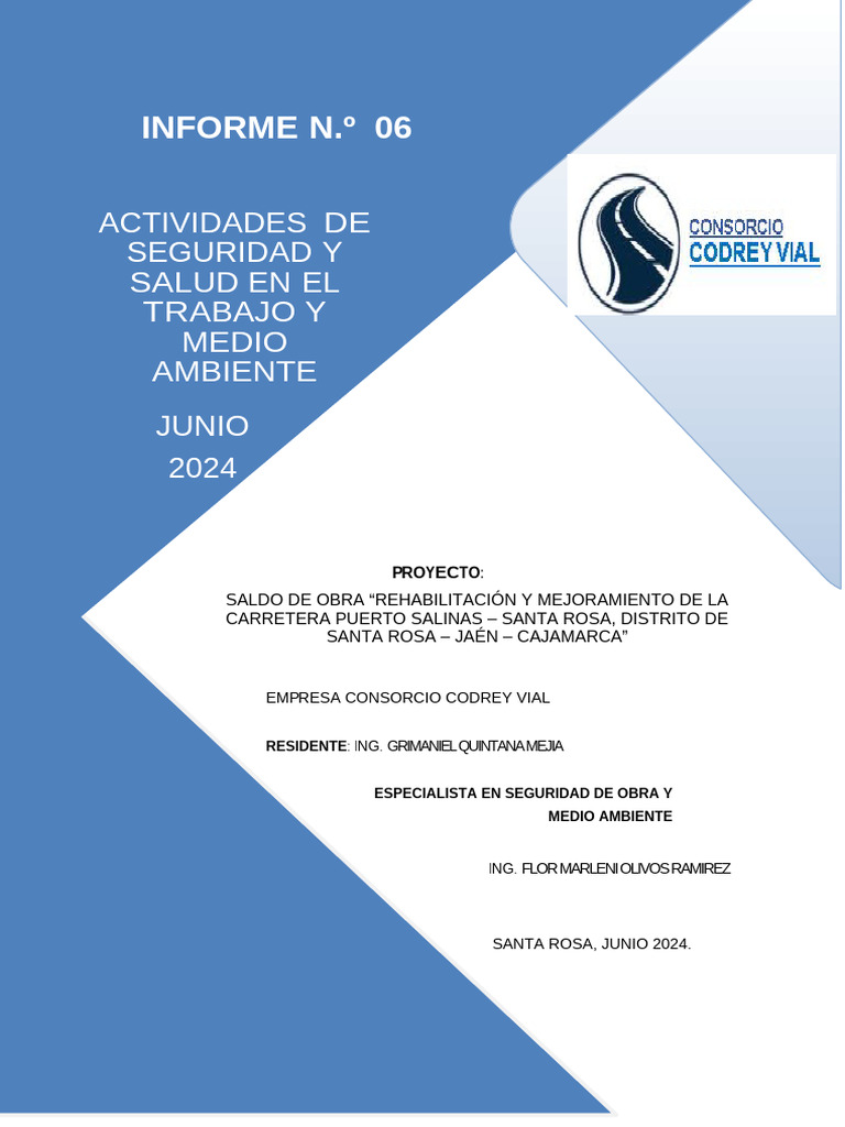 Informe Mensual de Seguridad - Junio 2024 | PDF | Seguridad y salud ...
