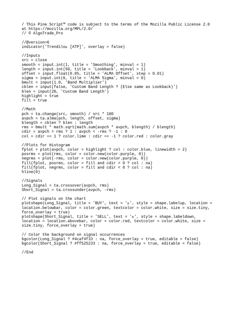 Trendilo Indicator Pine Script v6 | PDF