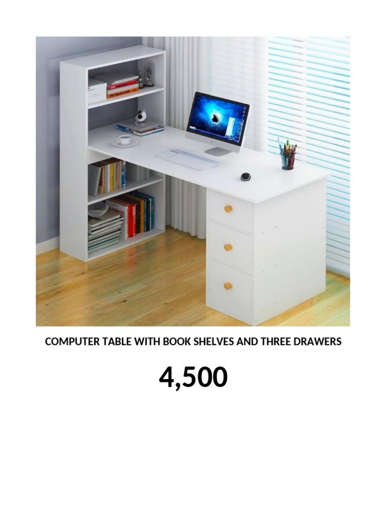 Computer Table With Book Shelves and Three Drawers | PDF