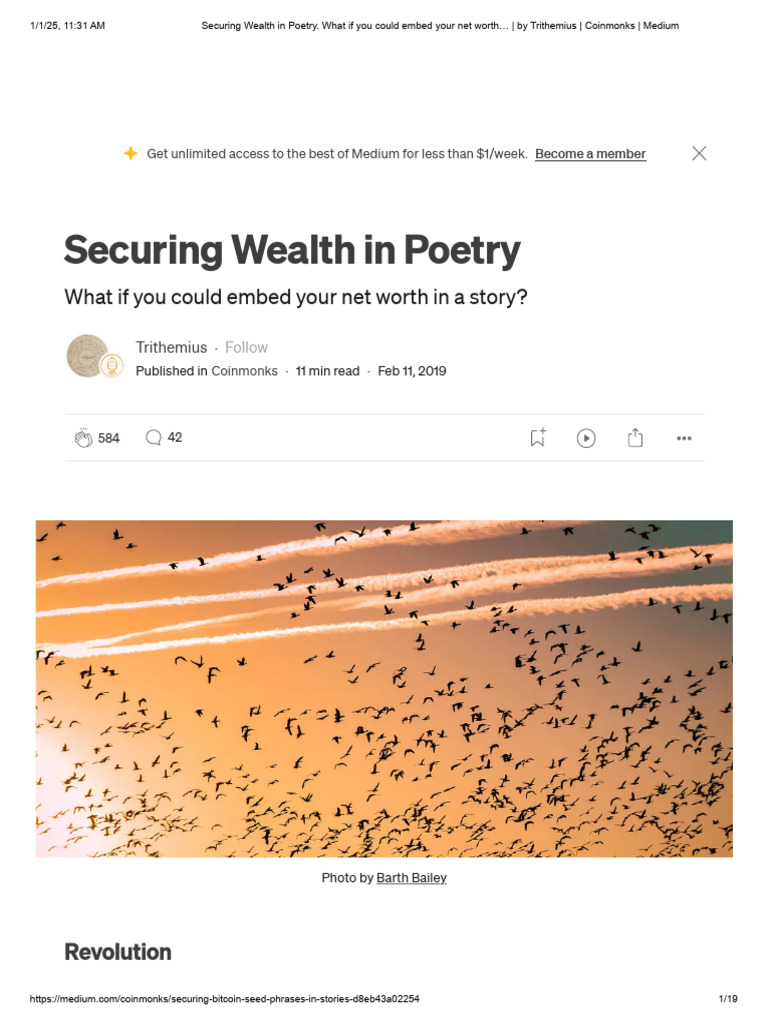 Securing Wealth in Poetry. What If You Could Embed Your Net Worth - by  Trithemius - Coinmonks - Medium | PDF | Cryptocurrency | Cryptography