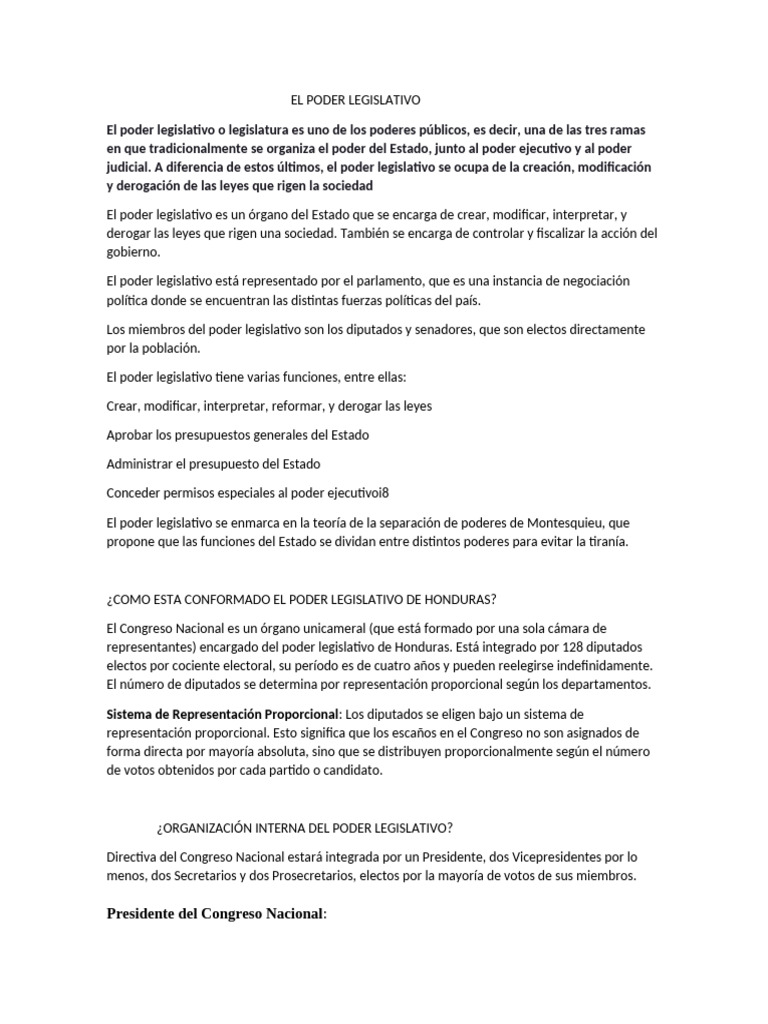 Estructura y Funciones del Poder Legislativo | PDF | Legislatura ...