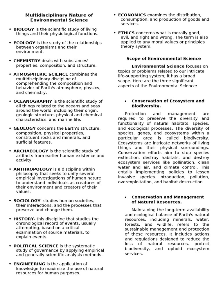 Multidisciplinary Nature of Environmental Science | PDF | Conservation ...