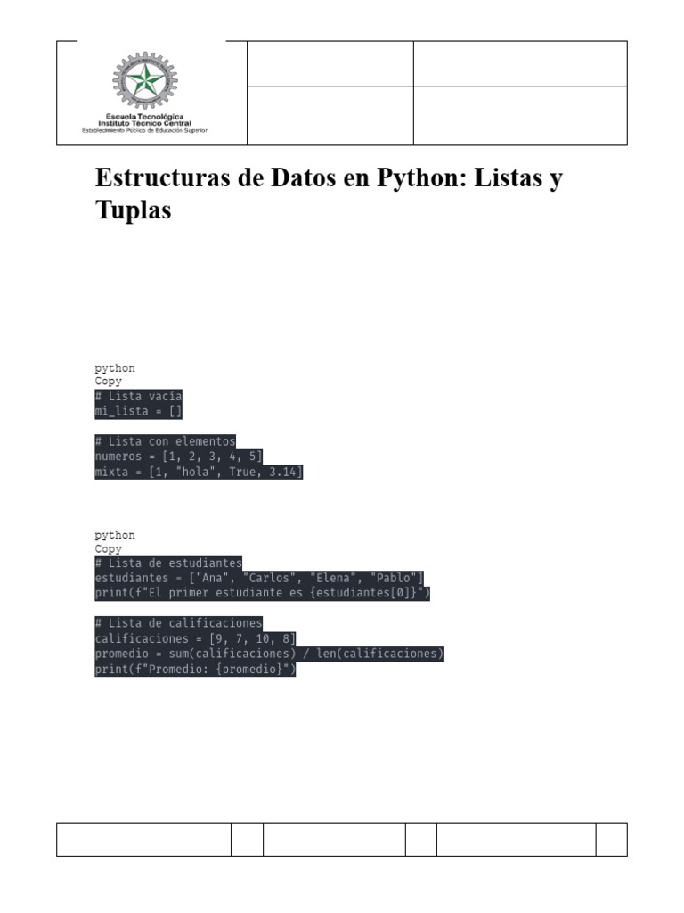 Listas y Tuplas en Python: Taller Práctico | PDF | Python (lenguaje de ...