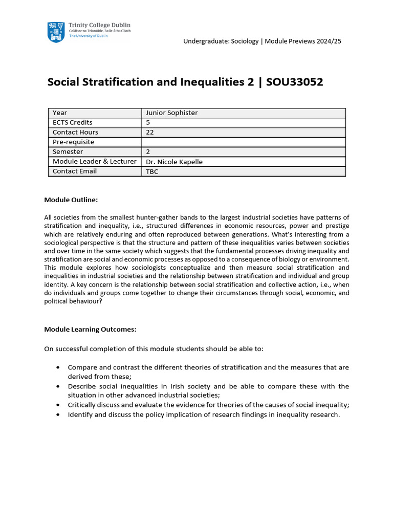 Social Stratification Module Overview 2024 | PDF | Society | Sociology