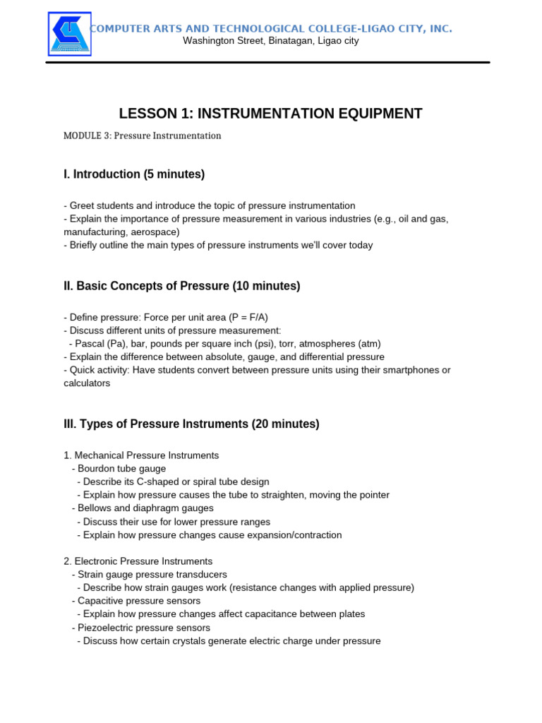 Pressure Instrumentation Overview | PDF | Pressure Measurement ...