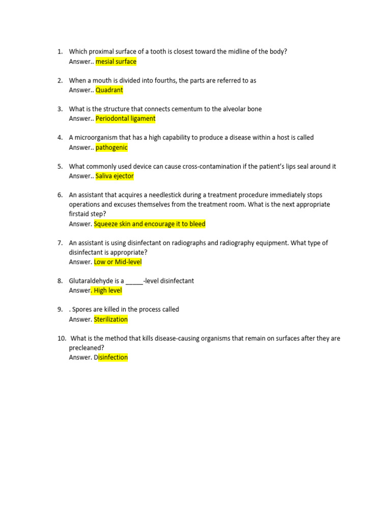 Dental Assistant Exam Practice Questions | PDF | Human Tooth ...