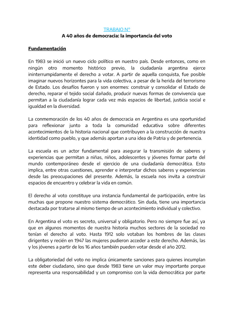 A 40 Años de Democracia - La Importancia Del Voto | PDF | Votación ...
