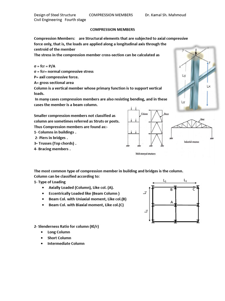 Design of Steel Structure COMPRESSION MEMBERS Dr. Kamal Sh. Mahmoud ...