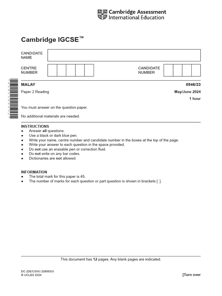 Cambridge IGCSE: MALAY 0546/23 | PDF