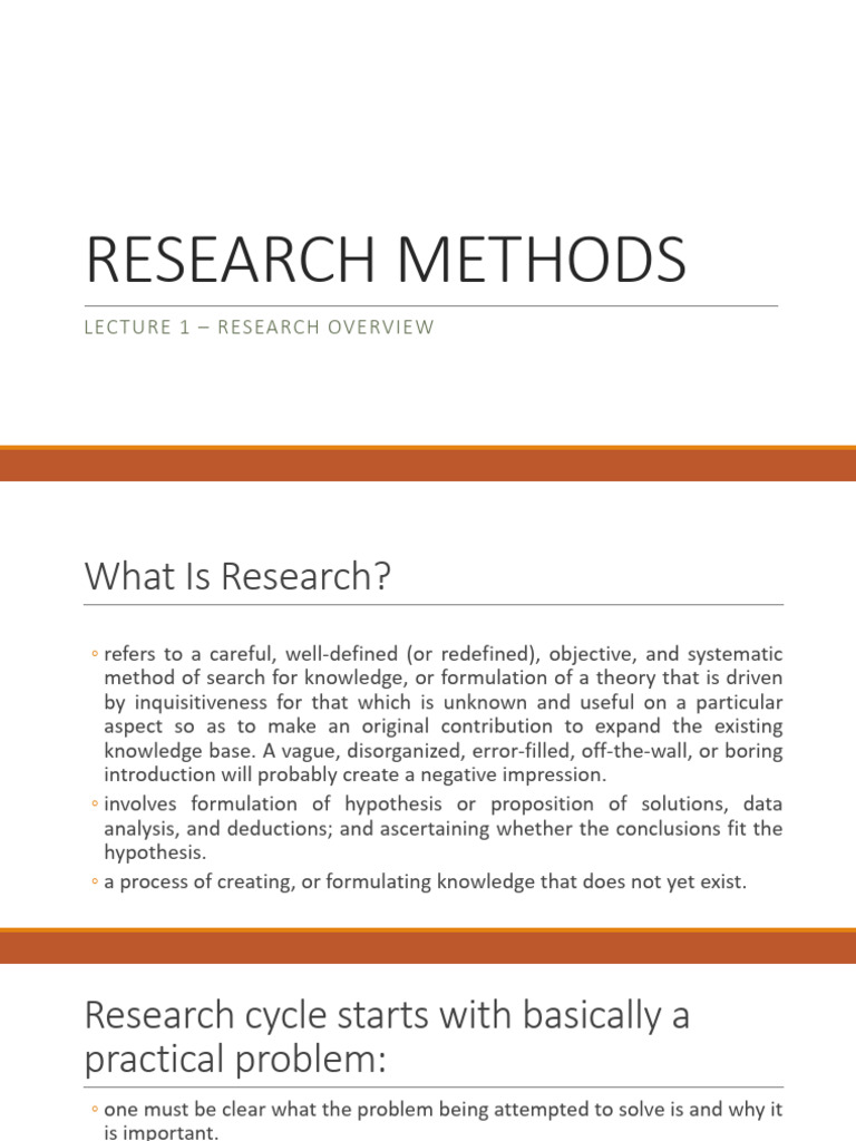 Research Methods - Lecture 1 Research Overview | PDF | Motivation ...