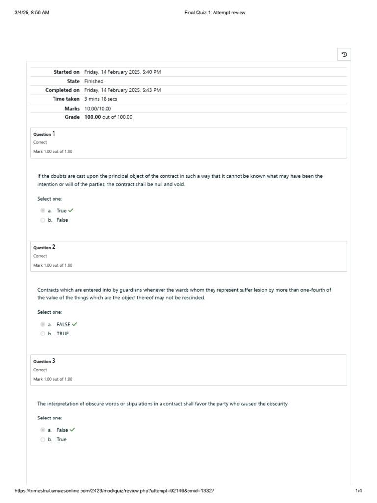 Final Quiz 1 - Attempt Review | PDF | Annulment | Contract Law
