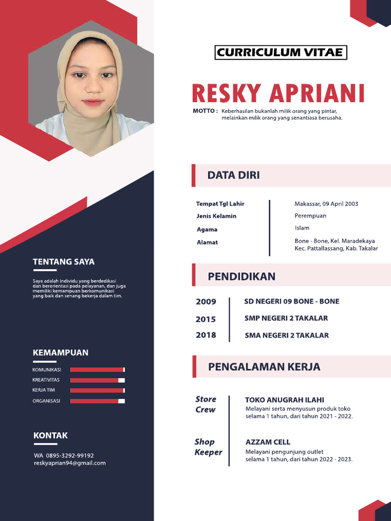 CV Resky Apriani: Pengalaman Kerja dan Pendidikan | PDF