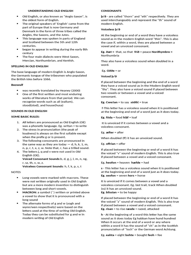 Exploring Old English Language Basics | PDF | Grammatical Gender ...