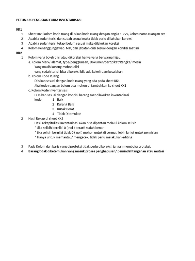 Panduan Pengisian Form Inventarisasi | PDF