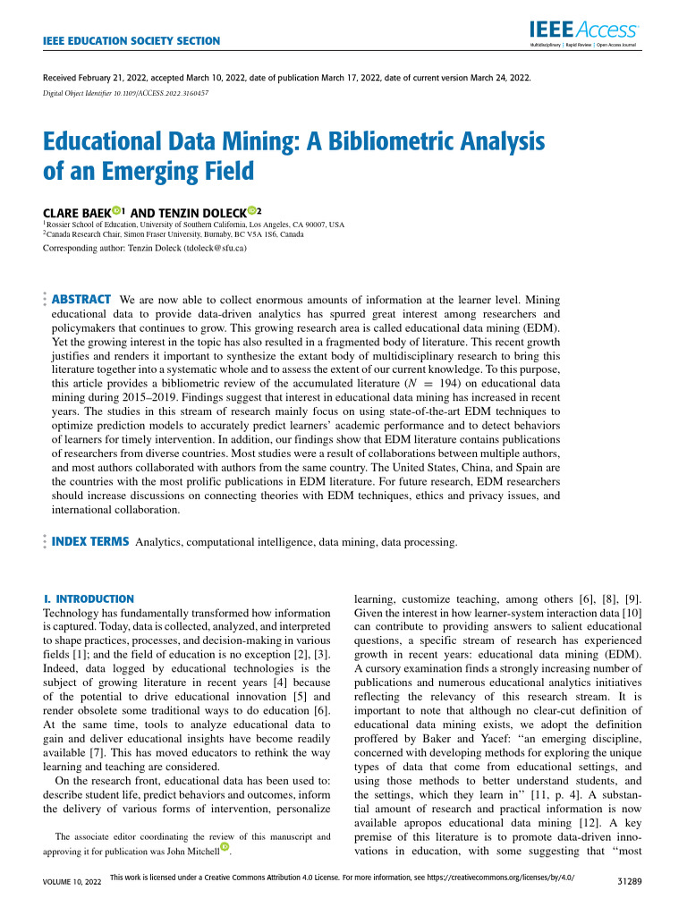 Bibliometric Analysis of Educational Data Mining | PDF | Data | Pedagogy
