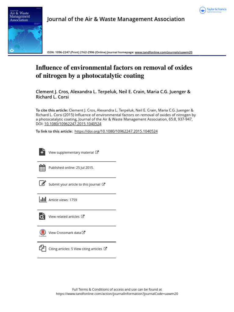 Influence of Environmental Factors On Removal of Oxides of Nitrogen by ...