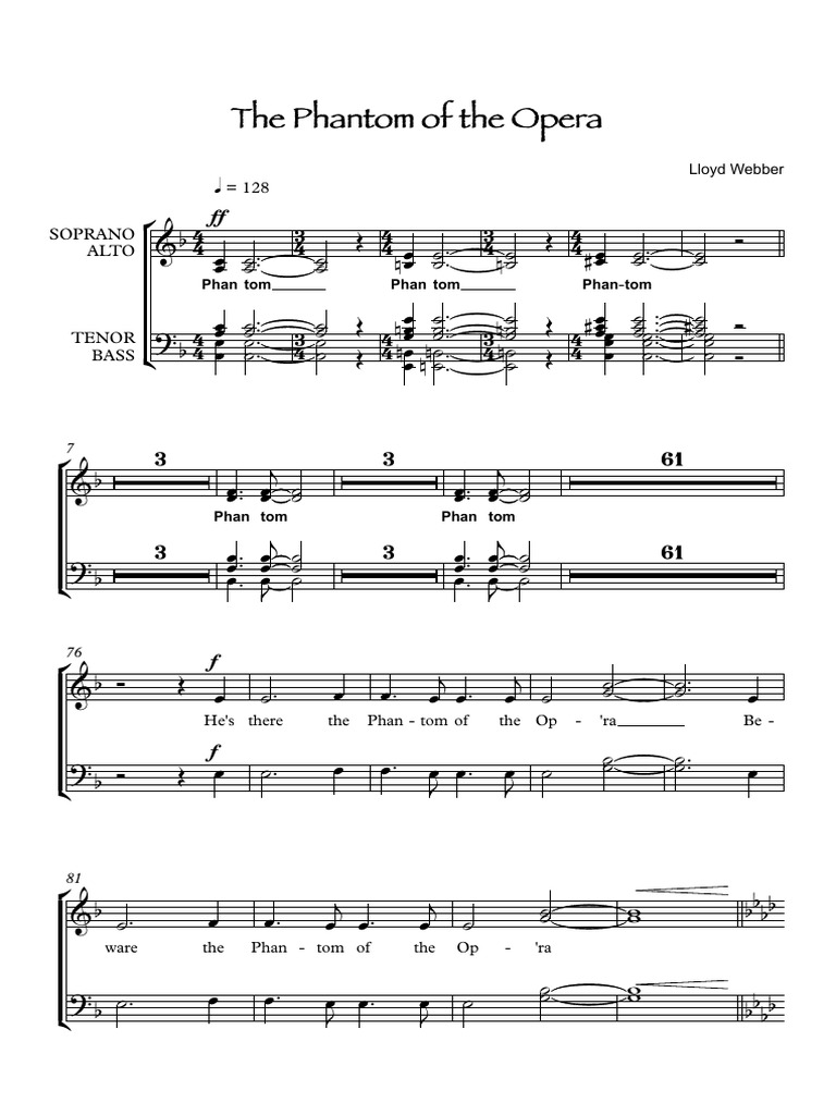 The Phantom of The Opera SATB Full Score | PDF