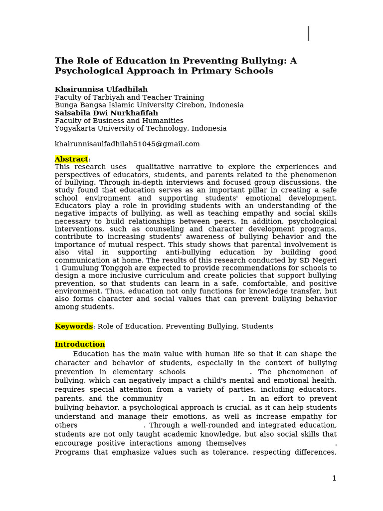 Education's Role in Bullying Prevention | PDF | Bullying | Empathy
