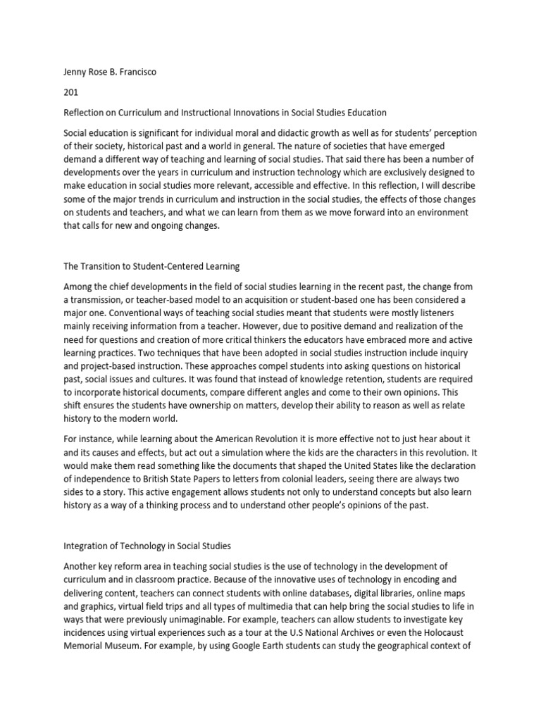 Innovations in Social Studies Education | PDF | Teachers | Multiculturalism
