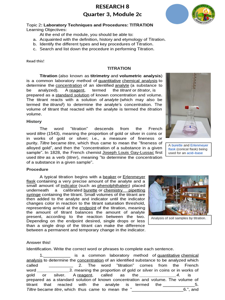 Titration Techniques and Procedures Guide | PDF | Titration | Chemistry