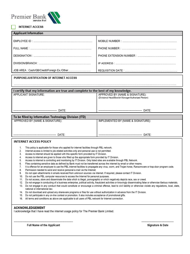 Internet - Access - New - Form | PDF | Internet | Ransomware