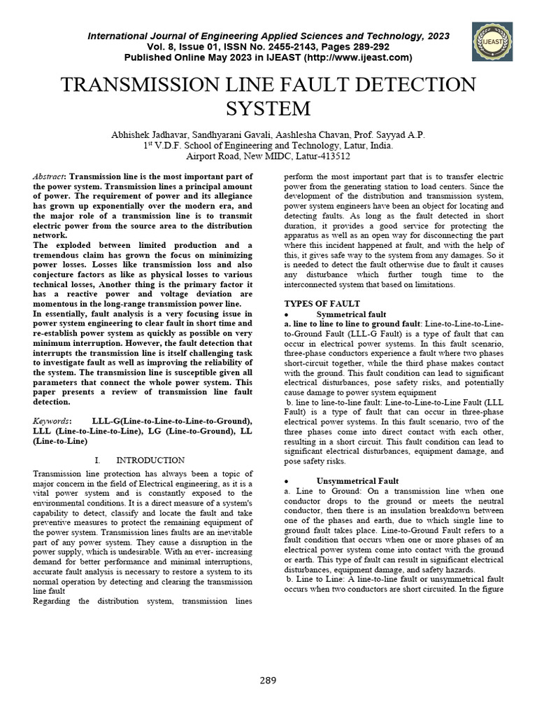 Transmission Line Fault Detection Systems | PDF | Electric Power ...