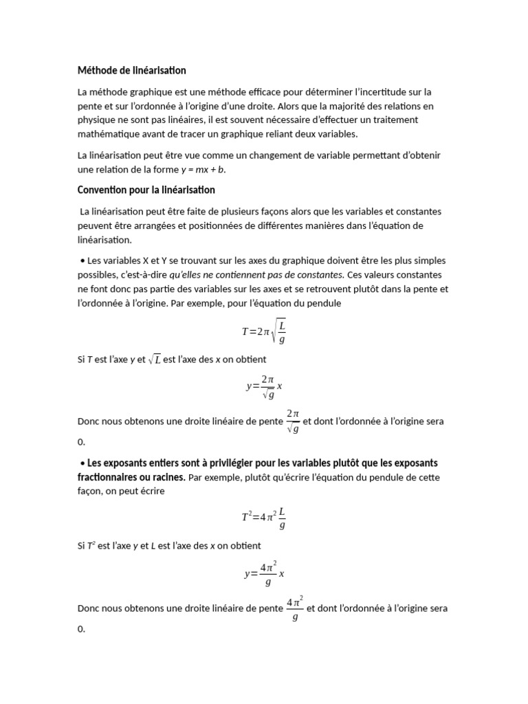 Méthode de linéarisation en physique | PDF | Mathématiques ...