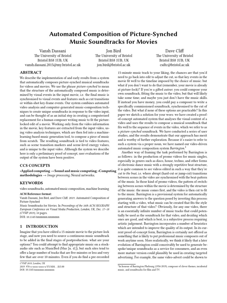 Automated Music for Movie Soundtracks | PDF | Artificial Intelligence ...