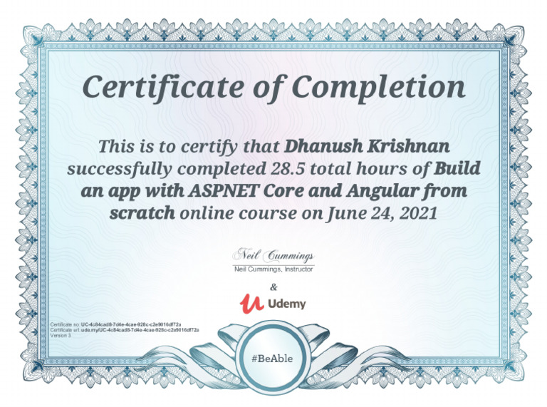 COURSE COMPLETION CERTIFICATE Dhanush | PDF