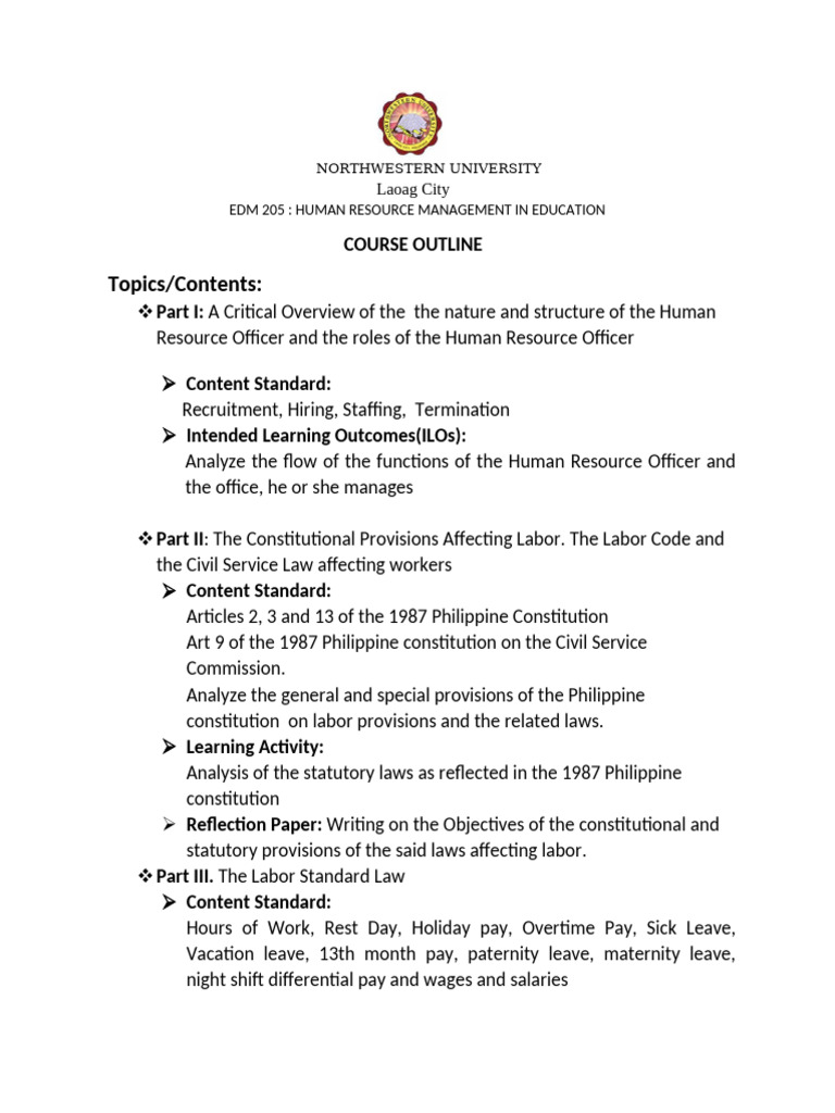 HR Management Course Outline | PDF | Employment | Labour Economics