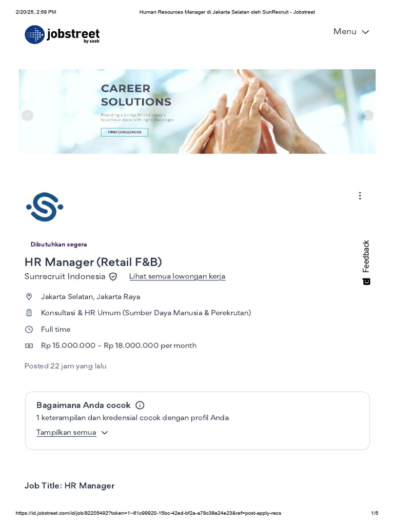 Human Resources Manager Di Jakarta Selatan Oleh SunRecruit - Jobstreet ...